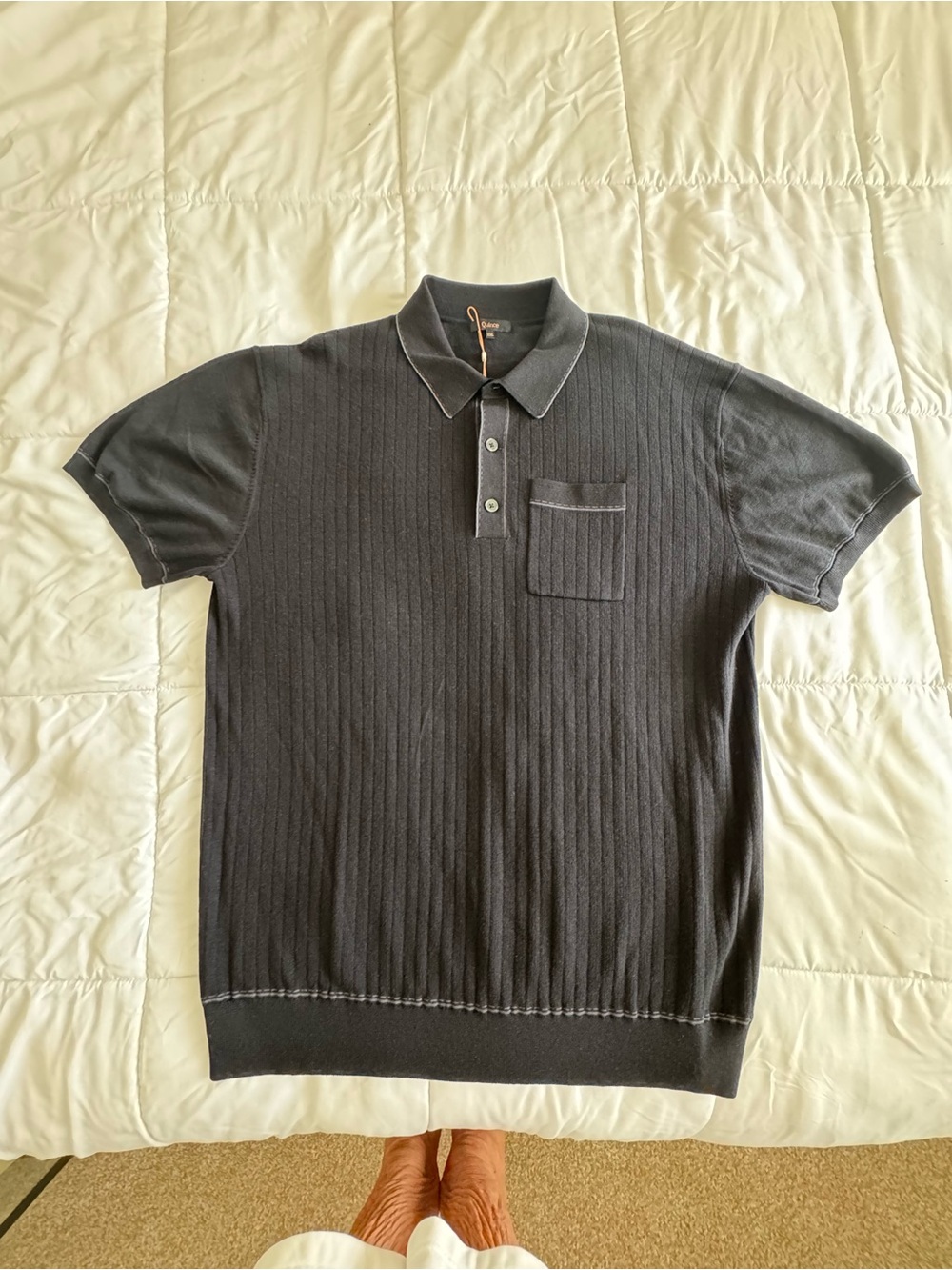 Quince NWT Men's Short-Sleeve Sweater Polo Silk/Organic Cotton in Charcoal/Black